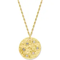 CO88 Collection - 8CN-26472 - schakelketting vrouwen hammered circel met zirconia stenen - 40+5 cm - goudkleurig