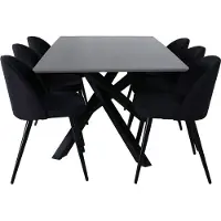 Ebuy24 PiazzaGRBL eethoek eetkamertafel grijs en 6 Velvet eetkamerstal zwart.