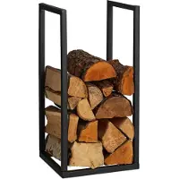 Relaxdays brandhoutrek - metaal - 60 x 30 x 30 cm - stookhout - binnen - open haard - zwart