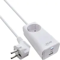 InLine stroom verlengkabel met USB lader | 2x USB-C PD + 1x USB-A QC4+ | GaN | 65W | 1,5 meter