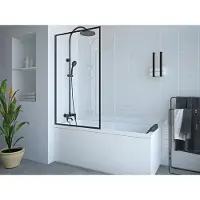 Vente-unique Badscherm in industriële stijl zwart mat - 80 x 140 cm - Gehard glas - BRADENTON L 80 cm x H 140 cm x D 1.92 cm