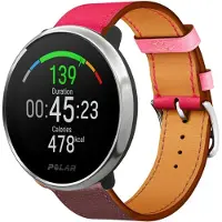 Strap-it Kunst leren smartwatch bandje - geschikt voor Polar Ignite / Ignite 2 / Ignite 3 / Unite / Pacer - knalroze/roodbruin