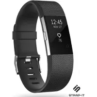 Strap-it Siliconen Smartwatch bandje - Geschikt voor Fitbit Charge 2 siliconen bandje - zwart - Horlogeband / Polsband / Armband - Maat: Maat L
