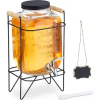 Relaxdays drankdispenser met standaard - 5 liter - glas - rvs kraantje - reliëf