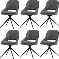 Mendler Set van 6 eetkamerstoelen -N73, keukenstoel, draaibaar met automatische terugvering, stof/textiel chenille (490g/m²) Oeko-Tex ~ donkergrijs