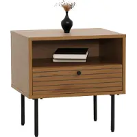 MCW Nachtkastje -N78, nachtkastje, lade, Scandinavische stijl metaal hout melamine MVG 50x40x50cm ~ naturel