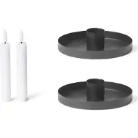 Novaliv 2x stokkaarshouder rond metaal diameter 14cm mat ZWART met LED stokkaars echte waxinelichthouder tafelkaarsen kaarsenhouder kaarsenstoker adventskrans scandinavisch chic kerstdecoratie