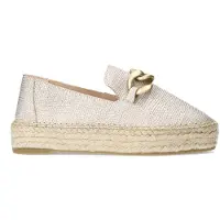 Manfield Goudkleurige leren espadrilles met gouden chain | Maat 42