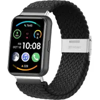 Strap-it Nylon Smartwatch bandje - Geschikt voor Huawei Watch Fit 2 gevlochten bandje - zwart - Horlogeband / Polsband / Armband