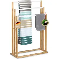 Floordirekt Bamboe Handdoekrek Kentucky - Elegant, Trapsgewijs, Vrijstaand Handdoekrek - Met 3 Offset Stangen - Modern Handdoekrek voor Badkamers en Gastentoiletten - 24 x 82,5 x 54 cm cm