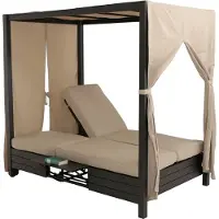 Mendler Aluminium lounge tuinligstoel -O18, XL ligstoel Bali ligstoel, Oeko-Tex 10cm kussen 193x126x204cm zwart kussen crème