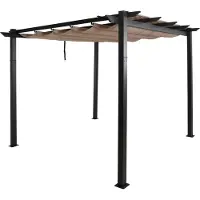 Mendler Aluminium pergola -N93, tuinpaviljoen, stevig frame van 8 cm, schuifdak, UV50+, 3x3 m ~ crèmebeige