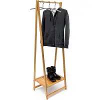 Relaxdays Kledingrek bamboe hout - Houten kleding rek + plank - Kledingstandaard design.