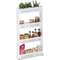 Relaxdays keukenrek op wielen - 4 etages - smal - kunststof - 101 x 12,5 x 54 cm - wit
