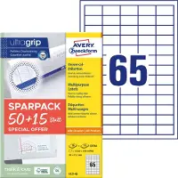 Avery 6121-65 Universele etiketten 38 x 21.2 mm Papier Wit 65 vellen Permanent hechtend Inkjet, Laser (zwart/wit), Laser (kleur), Kopiëren