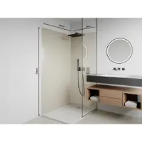 Vente-unique Set van 2 ivoorwitte douchewandpanelen van aluminium met profielen - L90 x B120 x H210 cm - ITZIAR