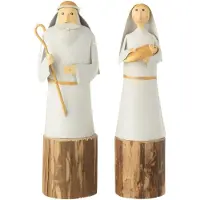 J-Line Maria en jozef op voet ijzer/hout wit/goud assortiment van 2