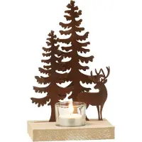 J-Line Theelichthouder 1 stuk rendieren bomen metaal/hout bruin