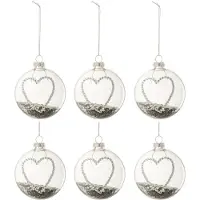 J-Line Doos van 6 kerstballen hart strass zilver sterretjes glas klaar small