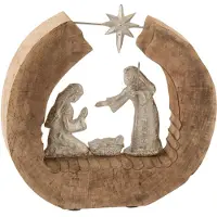 J-Line Figuur kerststal mangohout/aluminium naturel/zilver