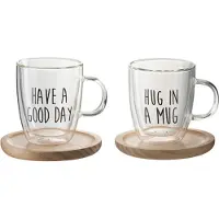 Jline Tas op voet tekst glas/hout transparant/zwart/naturel assortiment van 2