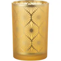J-Line Windlicht ruit bloemen glas geel large