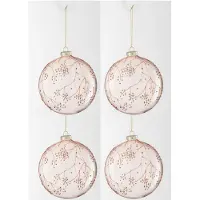 J-Line Doos van 4 kerstbal takken glas licht roze large