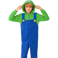 Opposuits onesie Luigi blauw/groen Jongens Polyester Capuchon All over print - maat 170/176