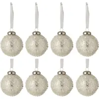 Jline Doos van 8 kerstballen parel glas wit/zilver small
