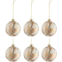 J-Line Doos van 6 kerstballen marmerlook glas wit/goud small