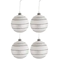 Jline Doos van 4 kerstbal strepen/glitter glas zwart/wit large
