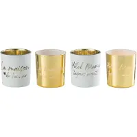 J-Line Theelicht houder textiel glas goud/zilver small assortiment van 4