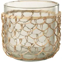 J-Line Windlicht breiwerk glas/riet transparant medium
