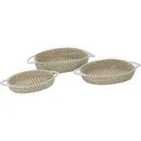 J-Line Set van 3 mand ovaal handvatten stro naturel/wit
