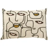 J-Line kussen gezichten katoen creme/bruin/zwart 68x40x12cm