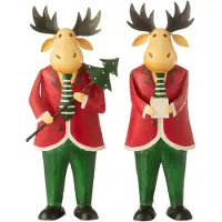 J-Line Eland staand cadeau boom ijzer rood/groen assortiment van 2