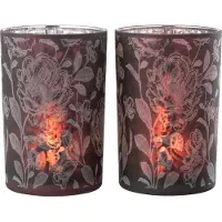 J-Line Windlicht bloemen glas mat paars mix/zilver large assortiment van 2