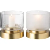 J-Line Windlicht/vaas pia glas/koper transparant/goud small assortiment van 2