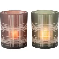 Hortus Windlicht geruit glas mat bruin/groen m 10x10x12,5 cm 1 stuk Jolipa