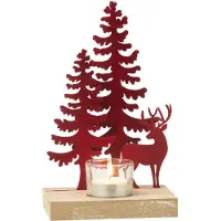 J-Line Theelichthouder 1 stuk rendier/bomen metaal/hout rood