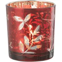 J-Line T-lichthouder blaadjes glas rood/antiek goud small
