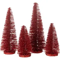 J-Line Doos met 4 kerstboom decoratief glitter plastiek rood
