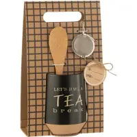 Jline Theetas+lepel+theebal keramiek zwart