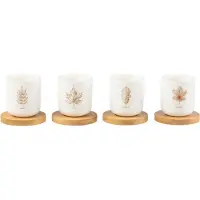 Jline Doos 4 koffietassen + schotel bambou blad cadeau doos keramiek bruin