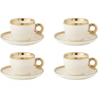 Jline Doos van 4 kopjes+schotel keramiek wit/goud