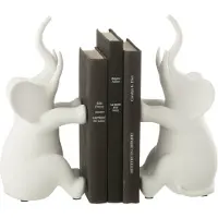 J-Line Set of 2 bookend elephant sitting polyresin white