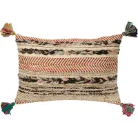 J-Line Cushion rectangle braided chindi+tassels cotton cream/brown