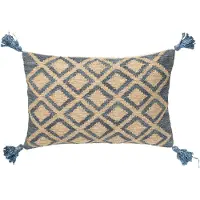 J-Line Cushion rectangle lozenge pattern jute/cotton natural/blue
