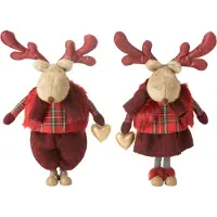 J-Line Rendier jongen + meisje hart polyester rood large assortiment van 2