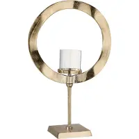 Jline Windlicht rond voet aluminium goud large